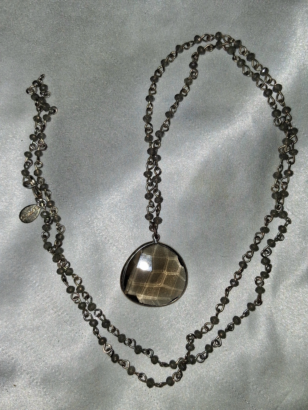 Delicate Silver-Tone Layered Necklace with Smoky Faceted Pendant